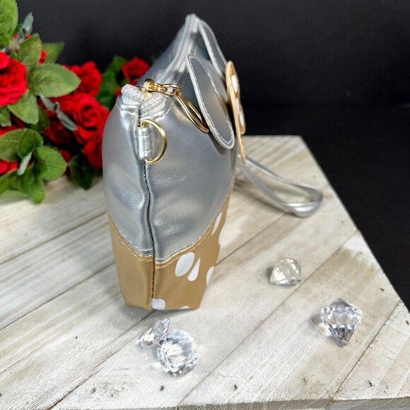 Minnie Mouse Cosmetic Bag Polka Dot Bow Wristlet Make Up Tote Travel Purse - Picture 4 of 14